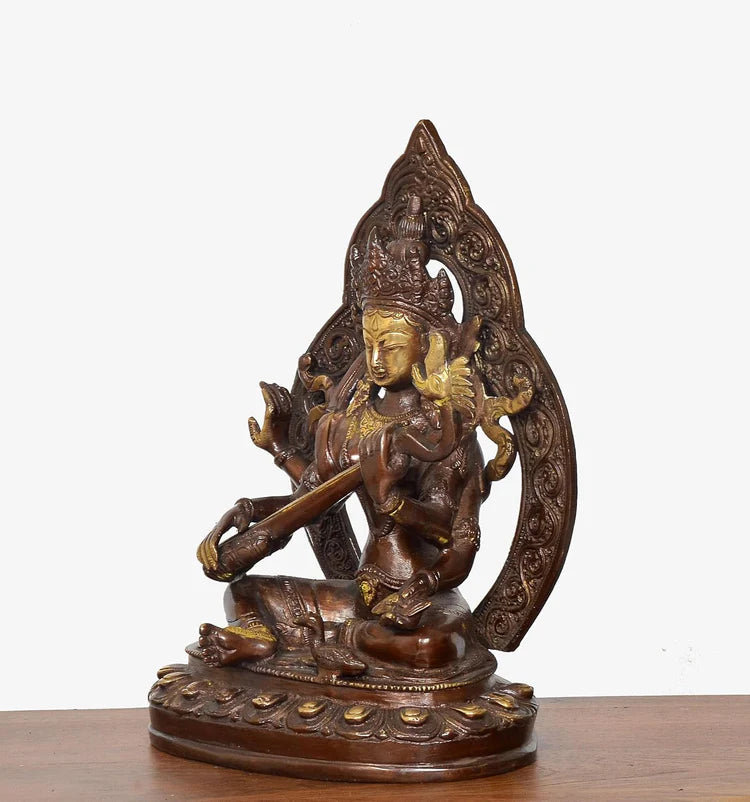 Brassaura® Brass Tara Devi Saraswati Statue | Height 9 Inches