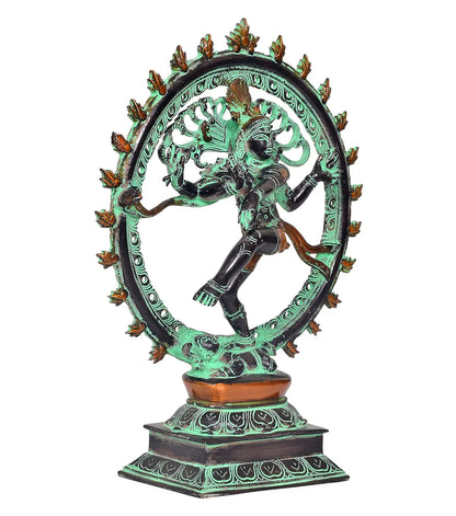 Brassaura® Brass Nataraja Statue | Height 13 Inches | Multicolor Lord Shiva Dancing Idol with Agni Chakra