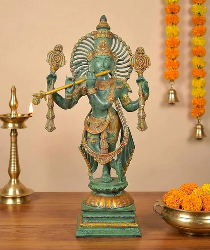 Brassaura® Brass Lord Krishna Sculpture | Height 23 Inches