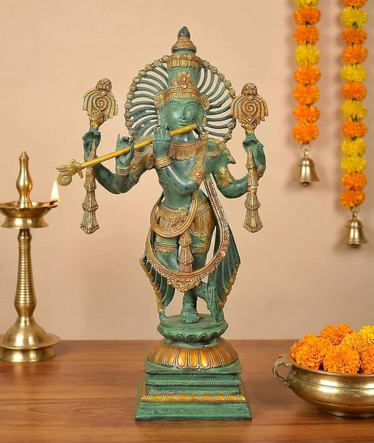 Brassaura® Brass Lord Krishna Sculpture | Height 23 Inches