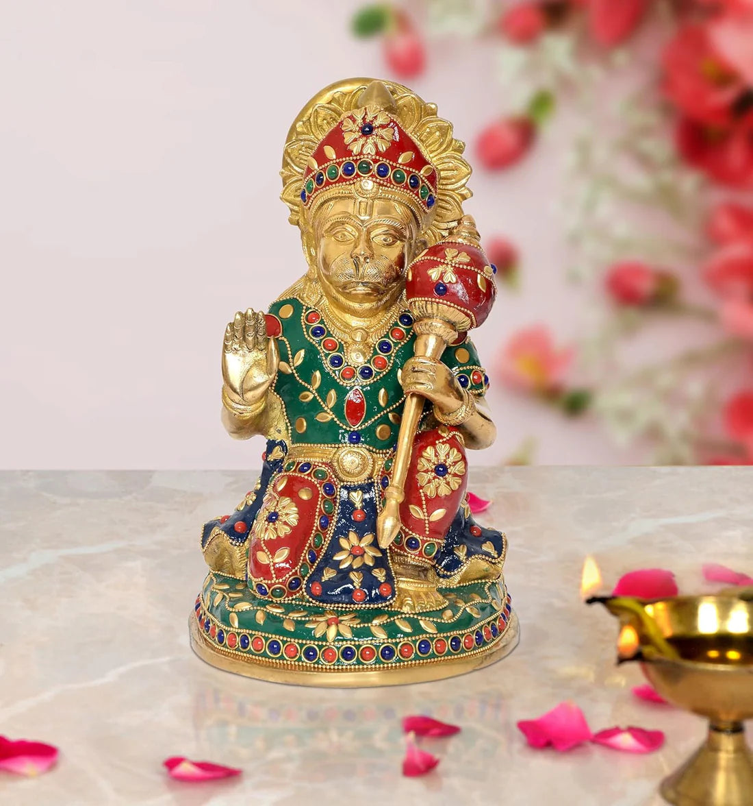 ब्रासोरा® वृंदावन वेणुगोपाल कृष्ण पीतल की प्रतिमा मोर के साथ | एंटीक नीला और सुनहरा रंग | ऊँचाई 20 इंच