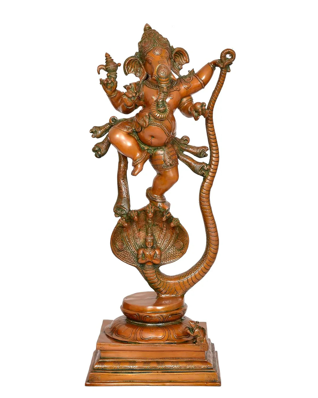Brassaura® Dancing Ganesha on Sheshnaag Brass Statue | Traditional Multi Tone Finish | Height 27 Inches