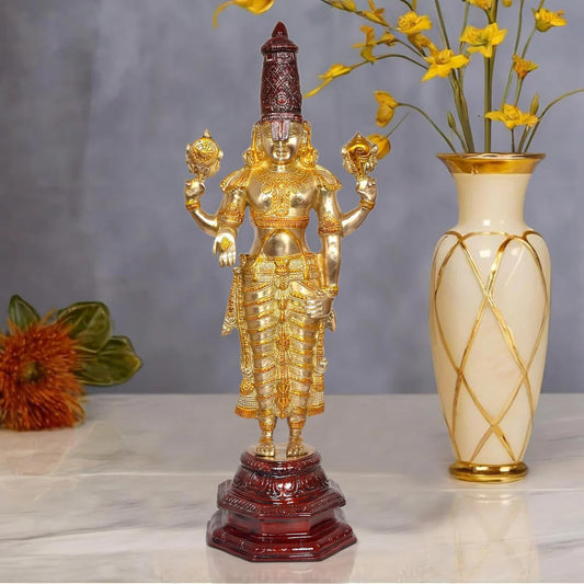 Brassaura® Brass Tirupati Balaji Statue | Height 32 Inches | Multicolor Lord Venkateswara Idol for Home & Mandir
