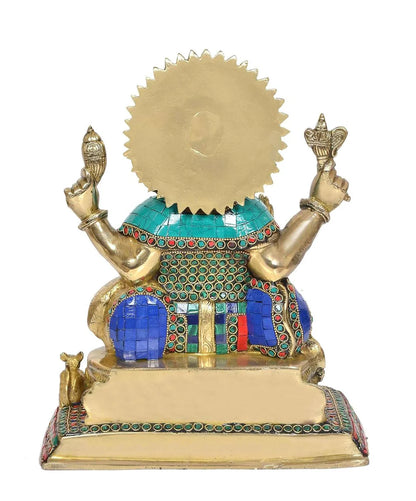 ब्रासोरा® वृंदावन वेणुगोपाल कृष्ण पीतल की प्रतिमा मोर के साथ | एंटीक नीला और सुनहरा रंग | ऊँचाई 20 इंच