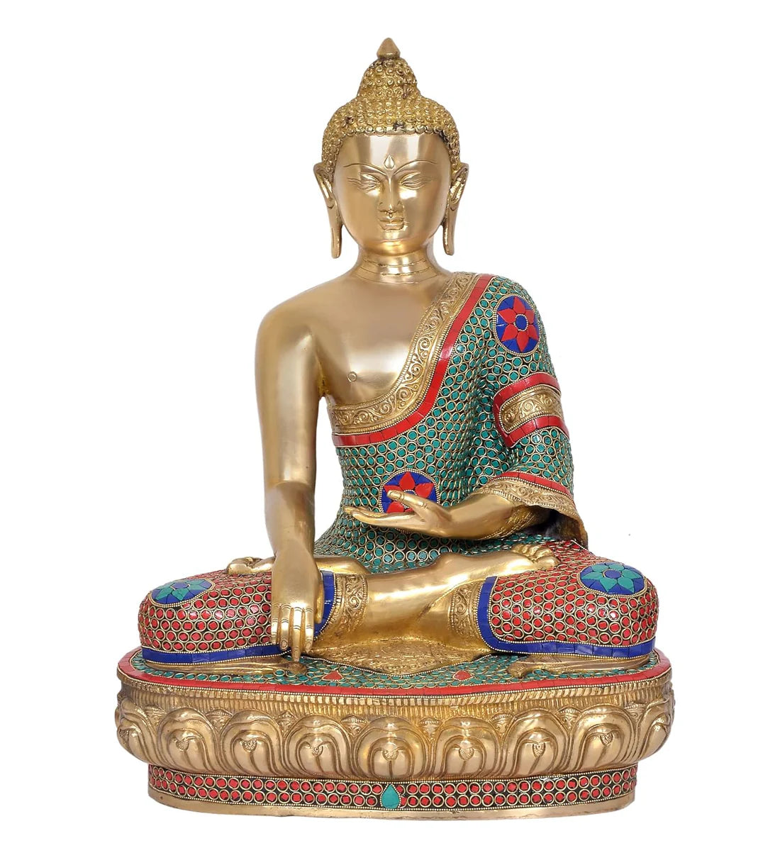 Brassaura® Brass Buddha Statue | Height 22 Inches | Multicolor Dhyan Mudra Meditating Buddha Idol for Home & Office