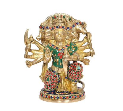 Brassaura® Brass Panchmukhi Hanuman Idol | Height 9 Inches