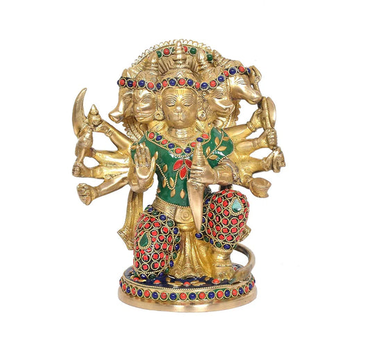 Brassaura® Brass Panchmukhi Hanuman Idol | Height 9 Inches