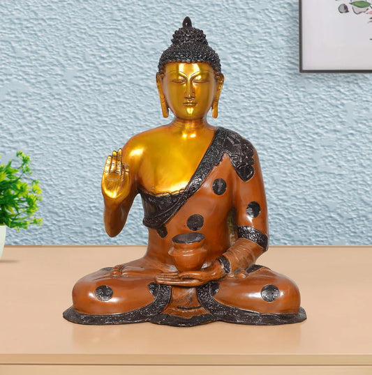 Brassaura® Meditating Buddha Brass Statue | Multicolor Artistic Finish | Height 24 Inches