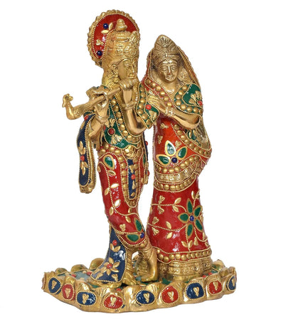 Brassaura® Brass Radha Krishna Statue | Height 10 Inches | Multicolor Murti Idol for Home & Mandir