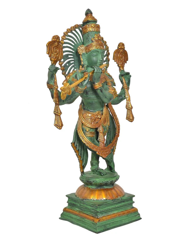 Brassaura® Brass Lord Krishna Sculpture | Height 23 Inches