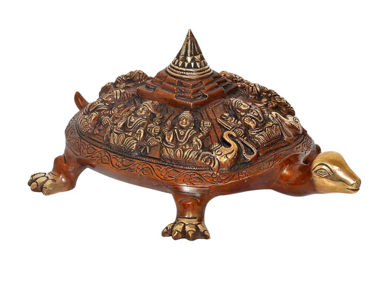 Brassaura® Brass Ashtalakshmi Shree Yantra Tortoise Figurine | Height 6.5 Inches