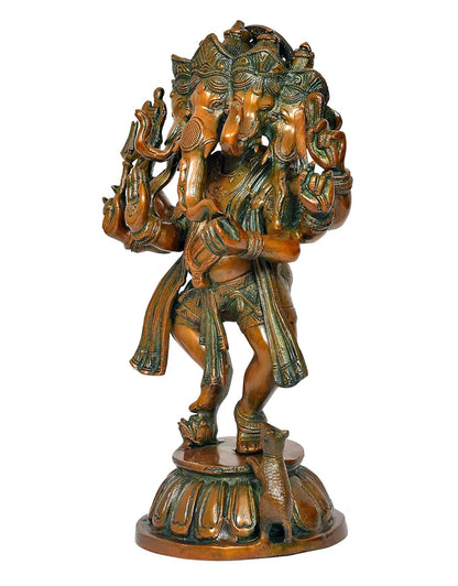 Brassaura® Brass Dancing Panchmukhi Ganesha Statue | Height 15 Inches