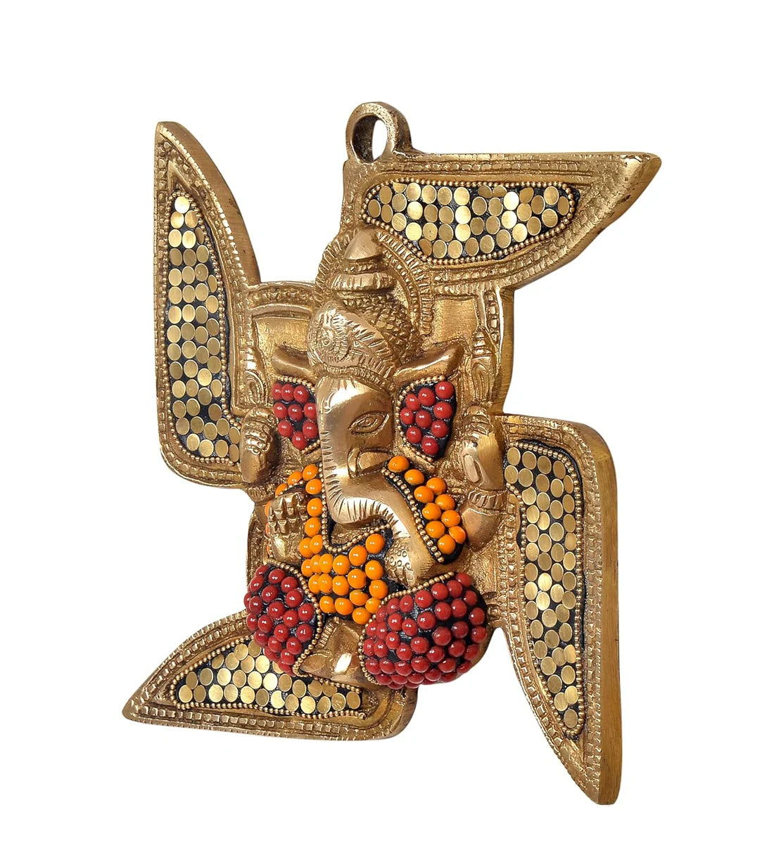Brassaura® Brass Ganesha Swastik Wall Hanging | Height 8 Inches | Multicolor Decorative Wall Décor for Home & Mandir