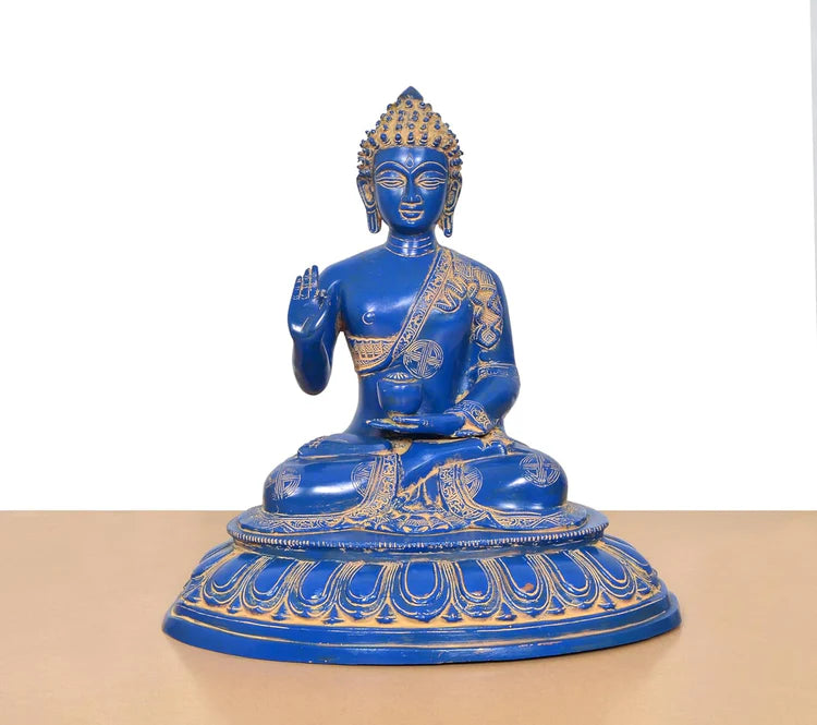 Brassaura® Blue Buddha Brass Statue | Meditating Gautam Buddha Idol for Peace & Spiritual Décor | Height 16 Inches