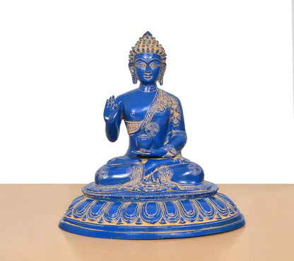 Brassaura® Blue Buddha Brass Statue | Meditating Gautam Buddha Idol for Peace & Spiritual Décor | Height 16 Inches