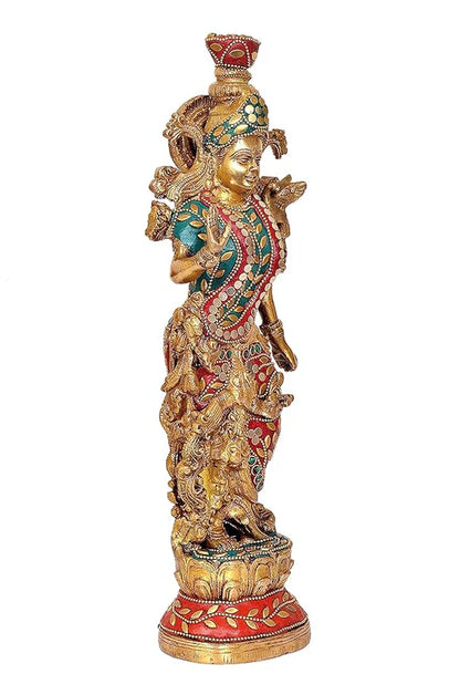 Brassaura® Brass Radha Krishna Idol | 13.5 Inch Golden Brass Statue | Decorative Murti for Home & Mandir