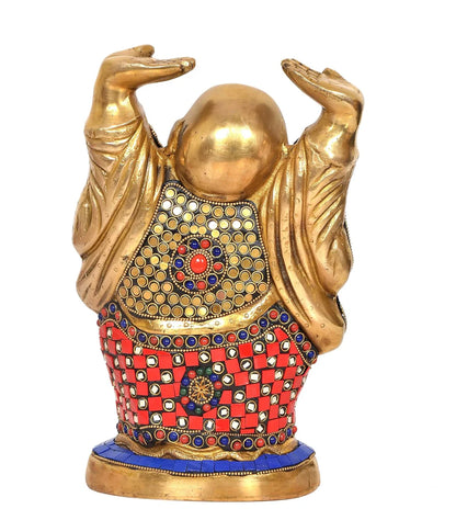 Brassaura® Brass Laughing Buddha Statue | Height 11 Inches | Multicolor Standing Buddha Idol for Home & Office