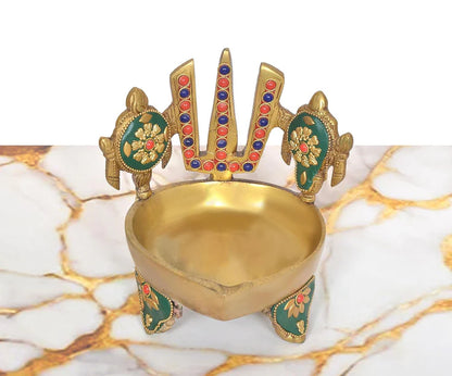 Brassaura® Brass Shankh Chakra Naama Diya | Height 5 Inches