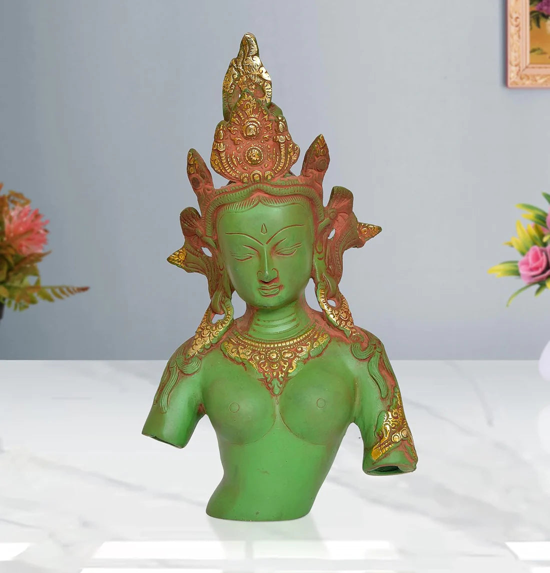 Brassaura® Brass Tara Devi Bust Statue | Height 13 Inches