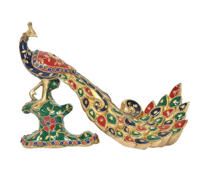 Brassaura® Brass Peacock Multicolour Sculpture | Height 8.5 Inches