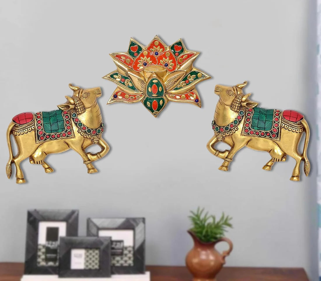 Brassaura® Brass Kamdhenu Cow Wall Hanging Statue | Height 5 Inches