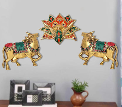 Brassaura® Brass Kamdhenu Cow Wall Hanging Statue | Height 5 Inches