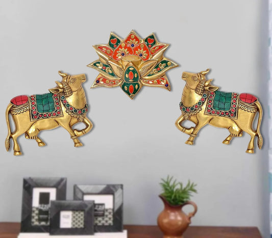 Brassaura® Brass Kamdhenu Cow Wall Hanging Statue | Height 5 Inches
