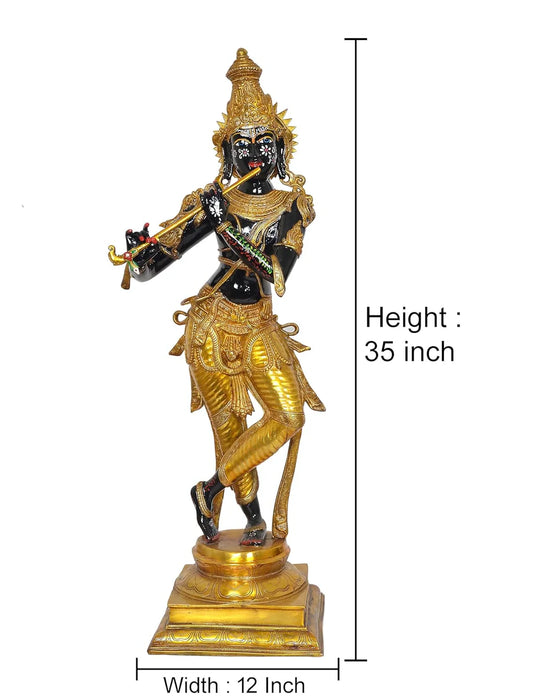 Brassaura® Brass Krishna Playing Flute Statue | Height 35 Inches