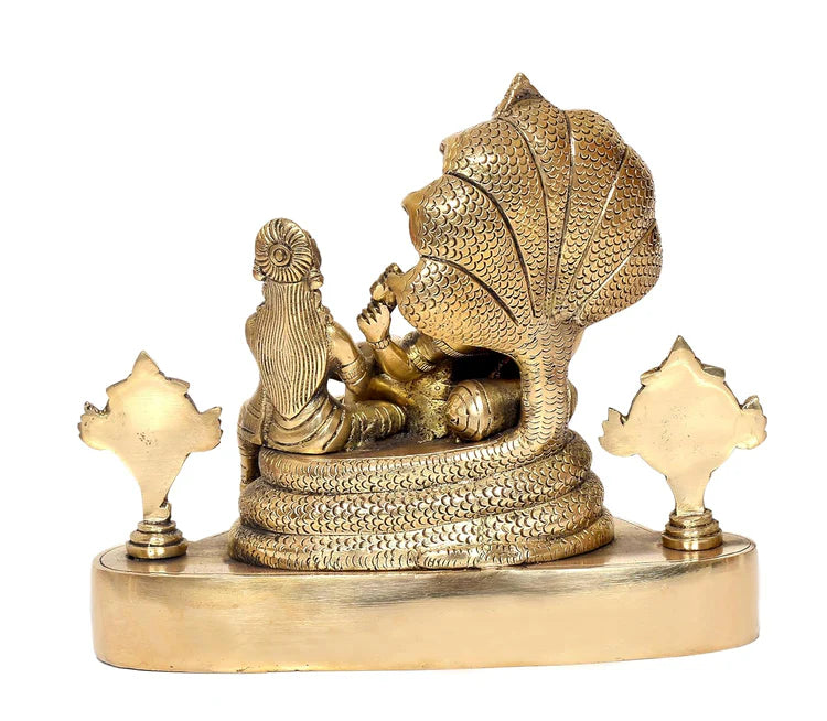 Brassaura® Brass Maa Lakshmi with Lord Vishnu Statue | Height 9.5 Inches