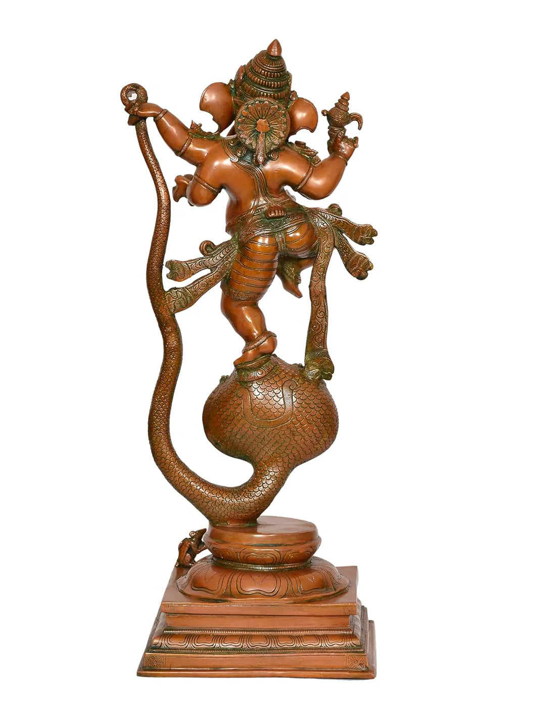 Brassaura® Dancing Ganesha on Sheshnaag Brass Statue | Traditional Multi Tone Finish | Height 27 Inches