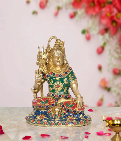ब्रासोरा® वृंदावन वेणुगोपाल कृष्ण पीतल की प्रतिमा मोर के साथ | एंटीक नीला और सुनहरा रंग | ऊँचाई 20 इंच