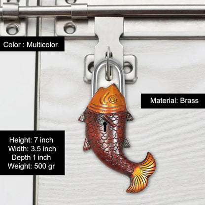 Brassaura® Fish Shape Brass Door Lock | Multicolor Handcrafted Finish | Height 7 Inches