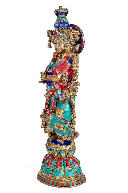 Brassaura® Brass Radha Krishna Flute Playing Statue | Height 26 Inches