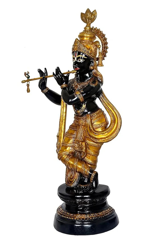 Brassaura® Brass Large Standing Krishna Flute Statue | Height 37 Inches