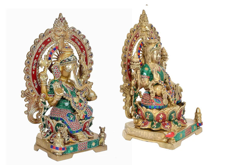 Brassaura® Brass Lakshmi Ganesh Idol Set | Height 17.5 Inches
