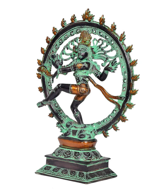 Brassaura® Brass Nataraja Statue | Height 13 Inches | Multicolor Lord Shiva Dancing Idol with Agni Chakra