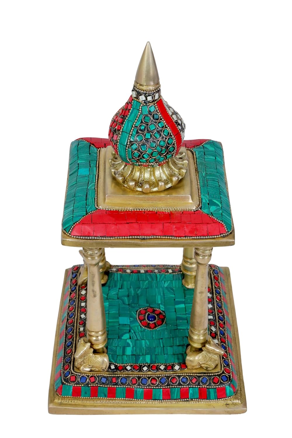 Brassaura™ Brass Gem Stone Work Temple Statue for Home and Decor Show Piece for Living Room Handmade Brass Mandir Modern Artwork For Home Entrance And Good Luck Diwali Gift Height 36 cm Weight 4.24 Kg