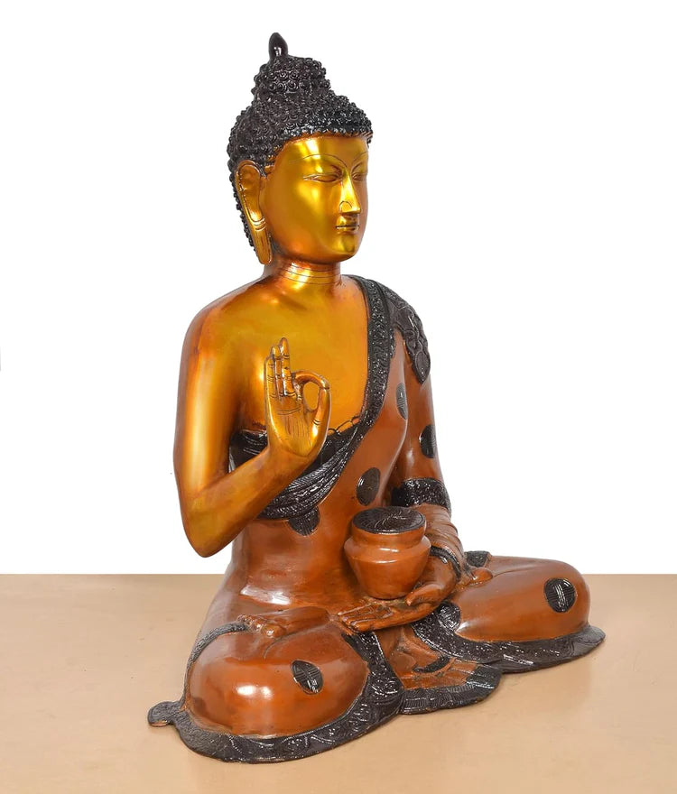 Brassaura® Meditating Buddha Brass Statue | Multicolor Artistic Finish | Height 24 Inches