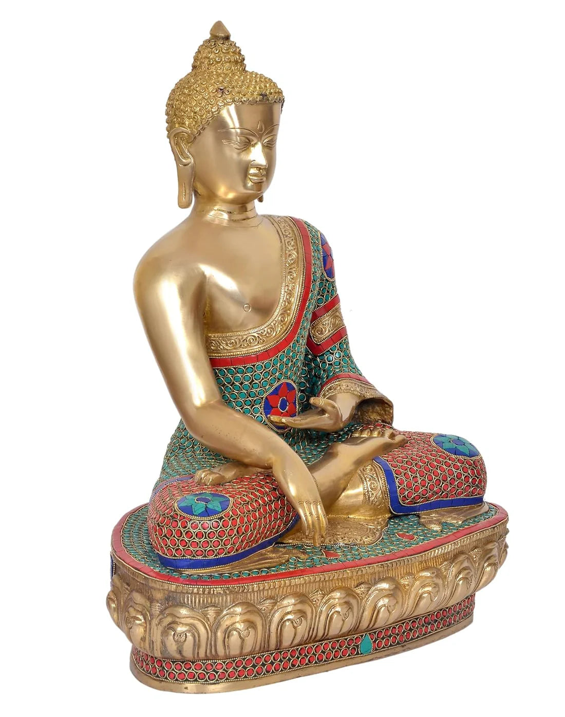 Brassaura® Brass Buddha Statue | Height 22 Inches | Multicolor Dhyan Mudra Meditating Buddha Idol for Home & Office