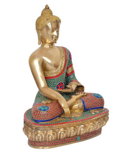 Brassaura® Brass Buddha Statue | Height 22 Inches | Multicolor Dhyan Mudra Meditating Buddha Idol for Home & Office