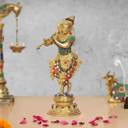 Brassaura® Brass Lord Krishna Statue | Height 9.5 Inches