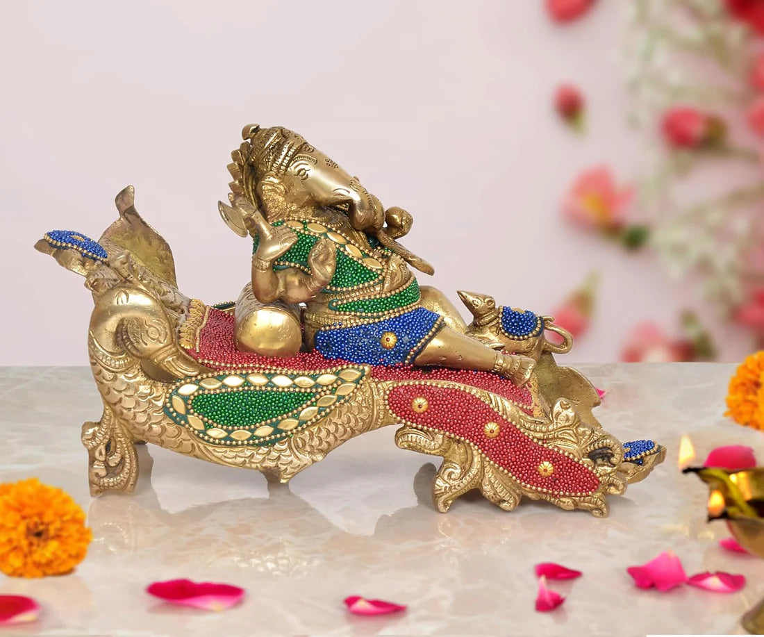 Brassaura® Brass Relaxing Ganesha Statue | Height 5.5 Inches