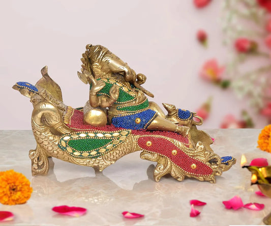 Brassaura® Brass Relaxing Ganesha Statue | Height 5.5 Inches