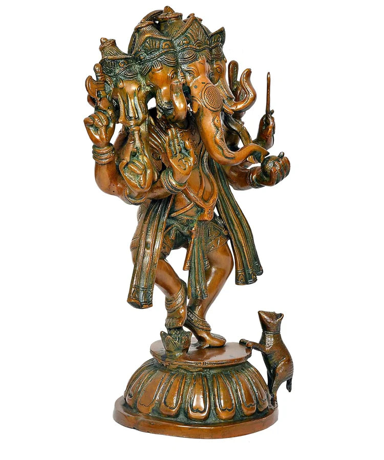 Brassaura® Brass Dancing Panchmukhi Ganesha Statue | Height 15 Inches