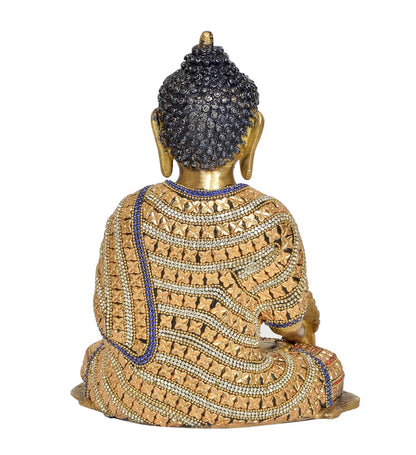 Brassaura® Brass Buddha Statue | 10 Inch Multicolor Buddha Idol | Handcrafted Brass Murti for Home & Meditation Décor