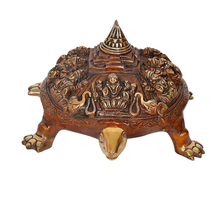 Brassaura® Brass Ashtalakshmi Shree Yantra Tortoise Figurine | Height 6.5 Inches
