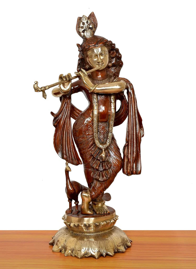Brassaura® Brass Krishna Urli | Height 25 Inches