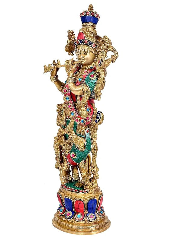 Brassaura® Brass Lord Krishna Idol Statue | Height 15 Inches