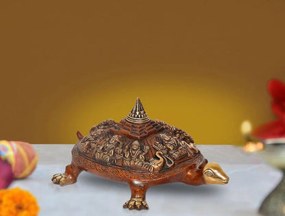 Brassaura® Brass Ashtalakshmi Shree Yantra Tortoise Figurine | Height 6.5 Inches