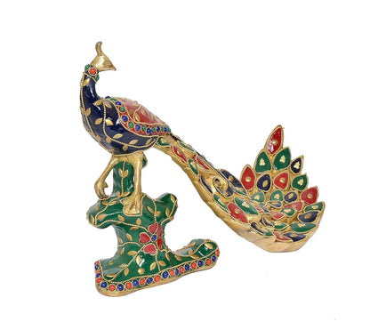 Brassaura® Brass Peacock Multicolour Sculpture | Height 8.5 Inches